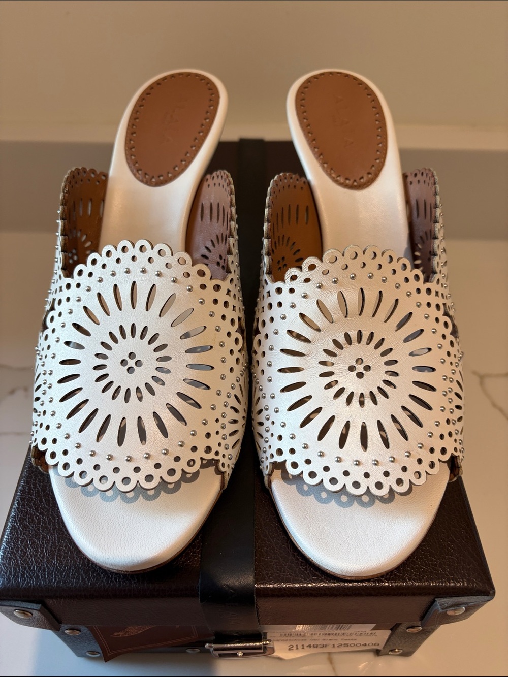 Final Price- No Offers! Alaïa White Laser-Cut Slide Sandals-Size 39